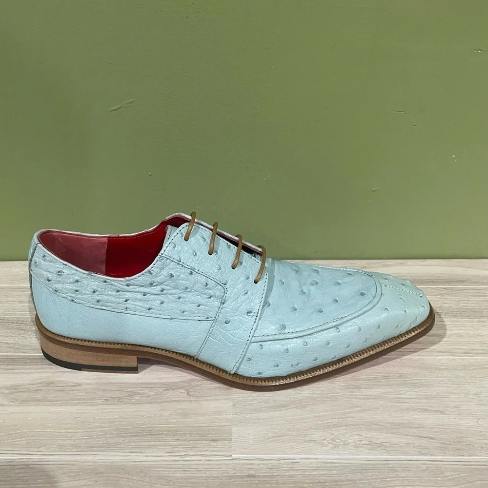 Fennix italy Men's Light Blue Dress Shoes genuine ostrich oxford